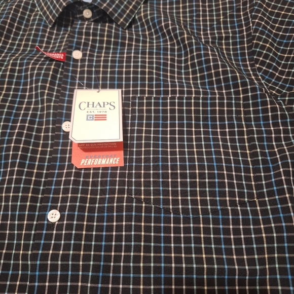 NWT CHAPS Everyday Performance Mens Black Blue Plaid Short Sleeve Button Up SM - Picture 5 of 8